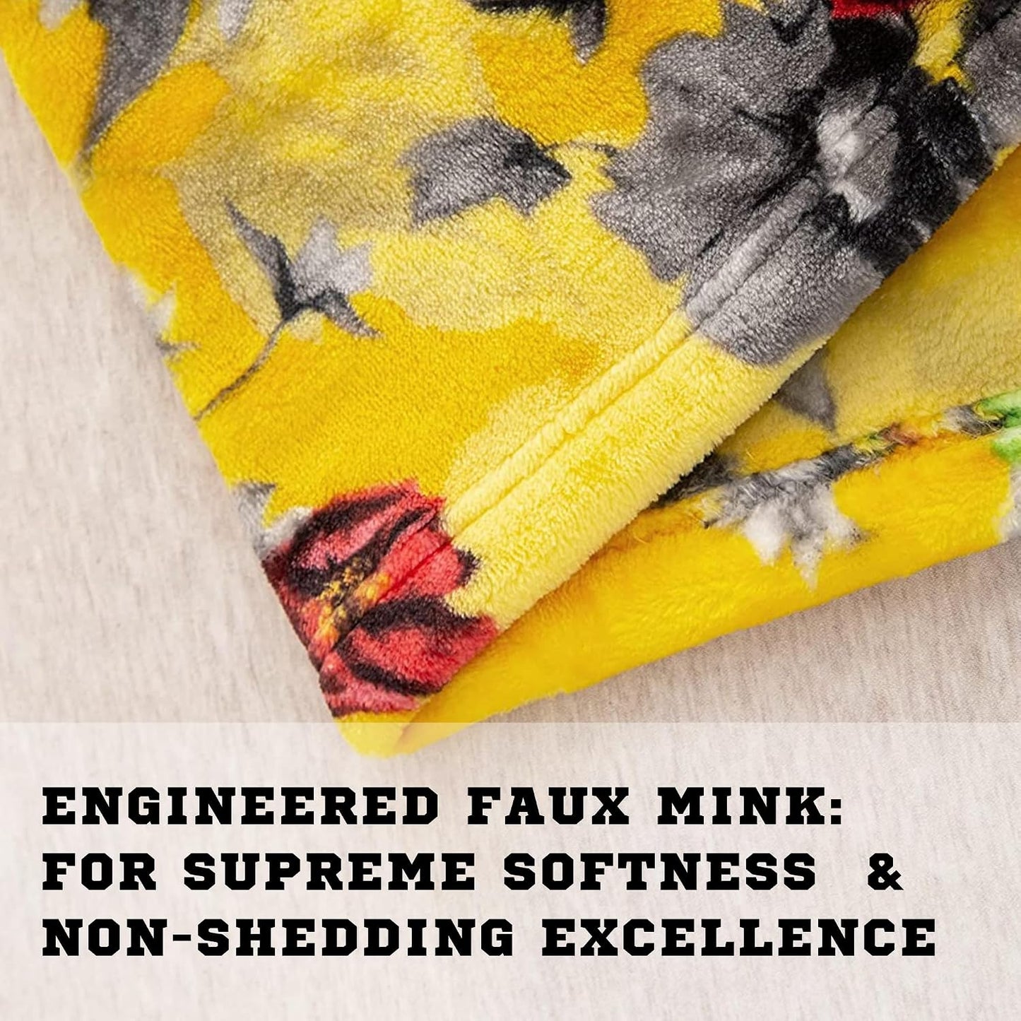 DaDa Bedding Tropical Farmhouse Hummingbird Throw Blanket - Rustic Yellow Fleece Bright Super Soft Faux Mink - Cozy & Lightweight - 63" x 90