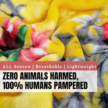 DaDa Bedding Tropical Farmhouse Hummingbird Throw Blanket - Rustic Yellow Fleece Bright Super Soft Faux Mink - Cozy & Lightweight - 63" x 90