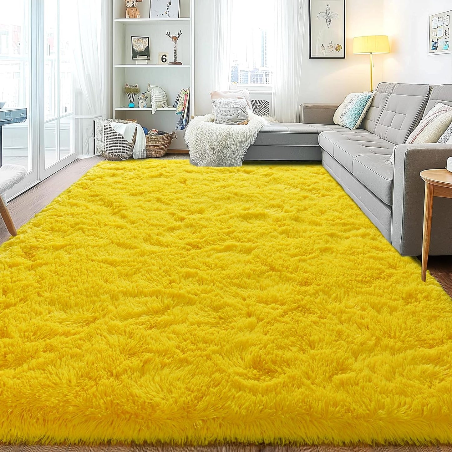Area Rugs for Living Room, Soft Shaggy Carpets for Living Room, Fuzzy Rugs for Kids' Room, Perfect Decor for Modern Home Yellow 5x7 Feet