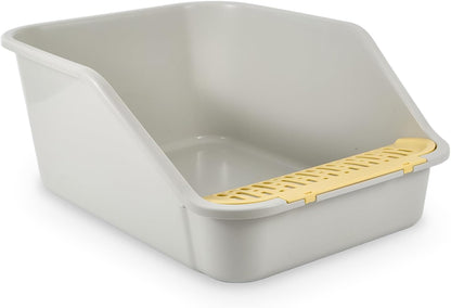 Large Cat Litter Box with High Sides,Cat Litter Pan for Indoor Big Cats,Open Top High Wall Kitty Litter Box with Low Entry for Kitten & Senior Cat,Easy to Clean,Anti-Splashing (Grey & Yellow)