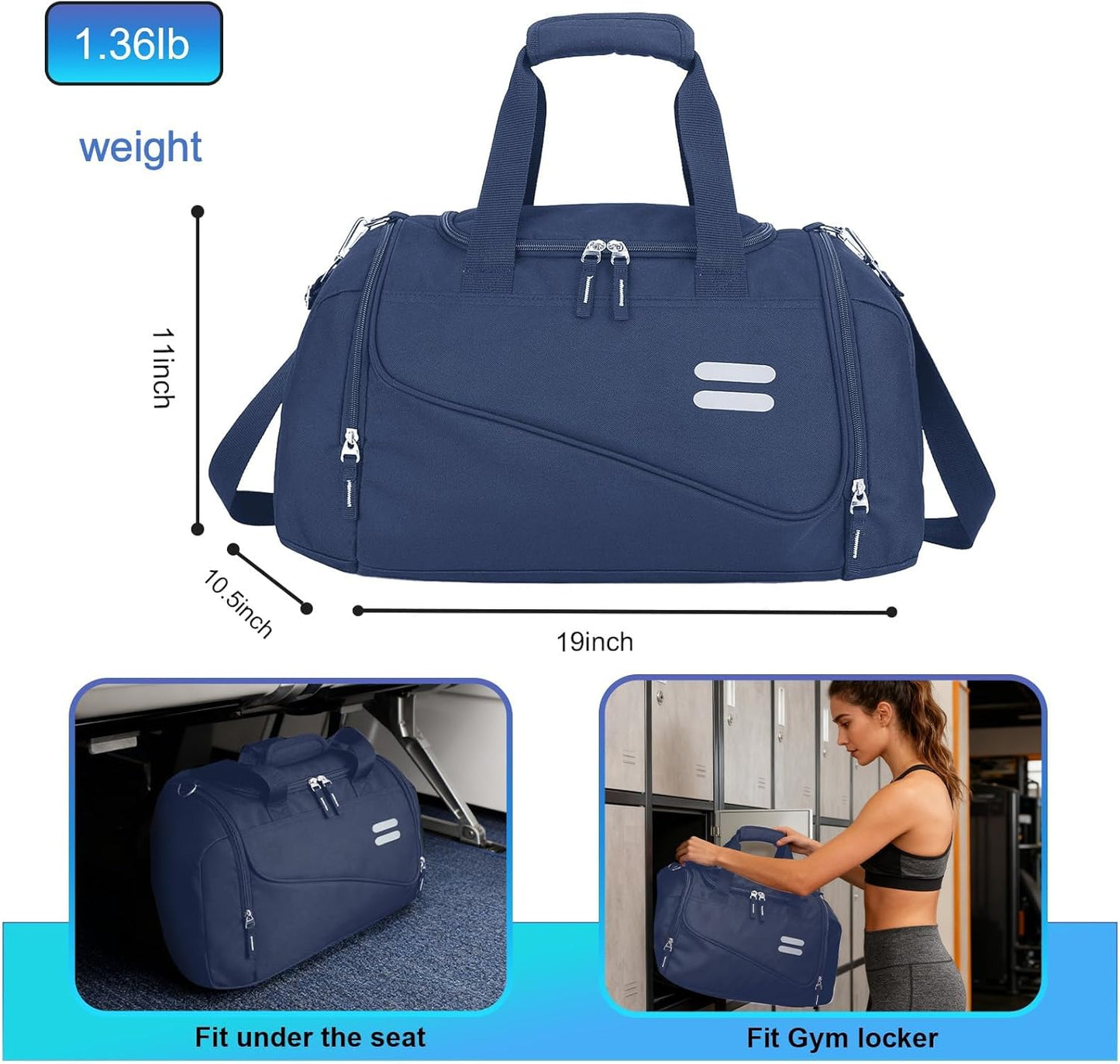 Gym Bag for Men & Women - 35L Duffel Bag with Shoe Compartment, Weekender Water Resistant Sports Duffle Bag for Travel, Fitness & Workouts, Medium