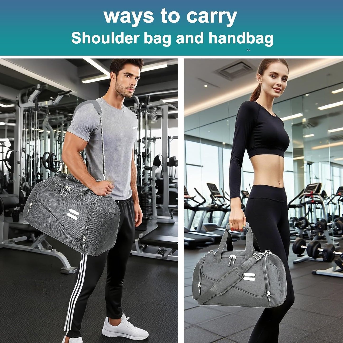 Gym Bag for Men & Women - 35L Duffel Bag with Shoe Compartment, Weekender Water Resistant Sports Duffle Bag for Travel, Fitness & Workouts, Medium