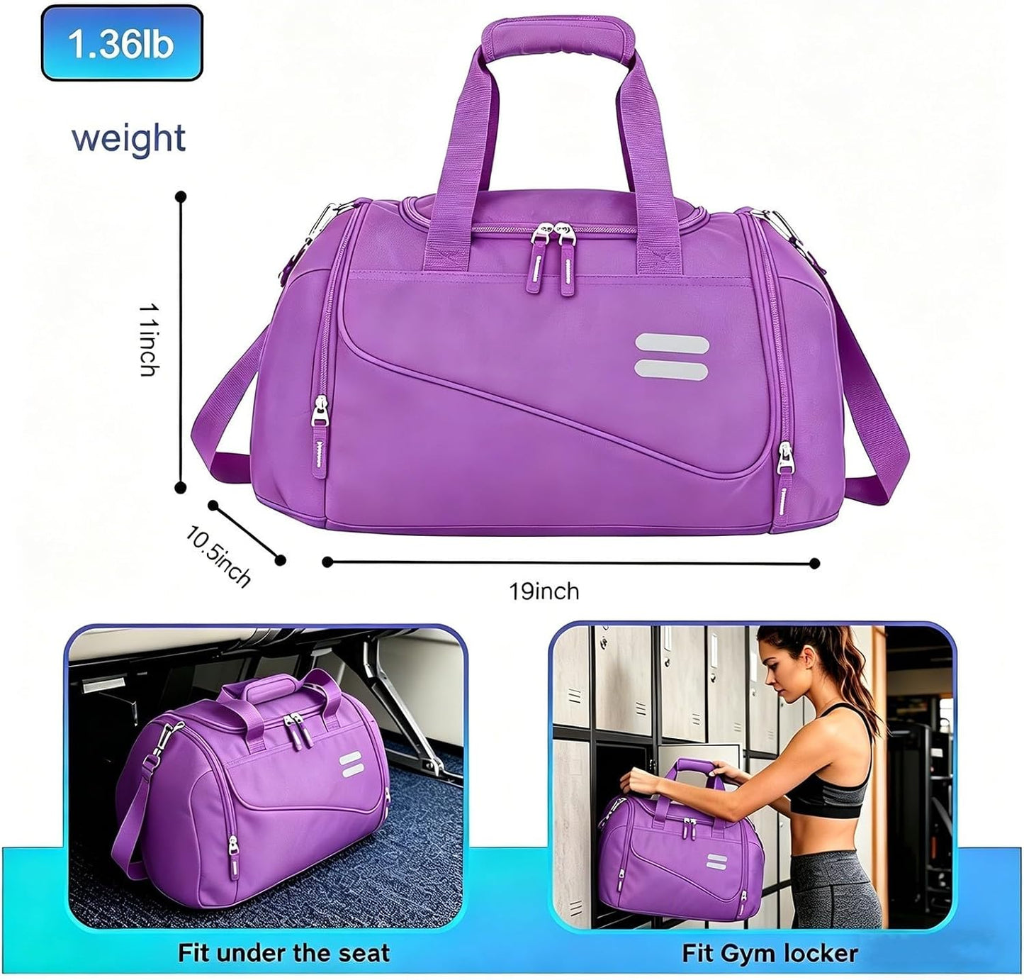 Gym Bag for Men & Women - 35L Duffel Bag with Shoe Compartment, Weekender Water Resistant Sports Duffle Bag for Travel, Fitness & Workouts, Medium