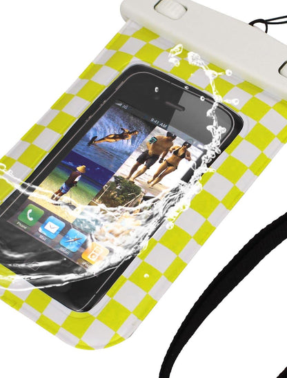 Cell Phone Grid Print Waterproof Dry Bag Cover Pouch Holder Yellow