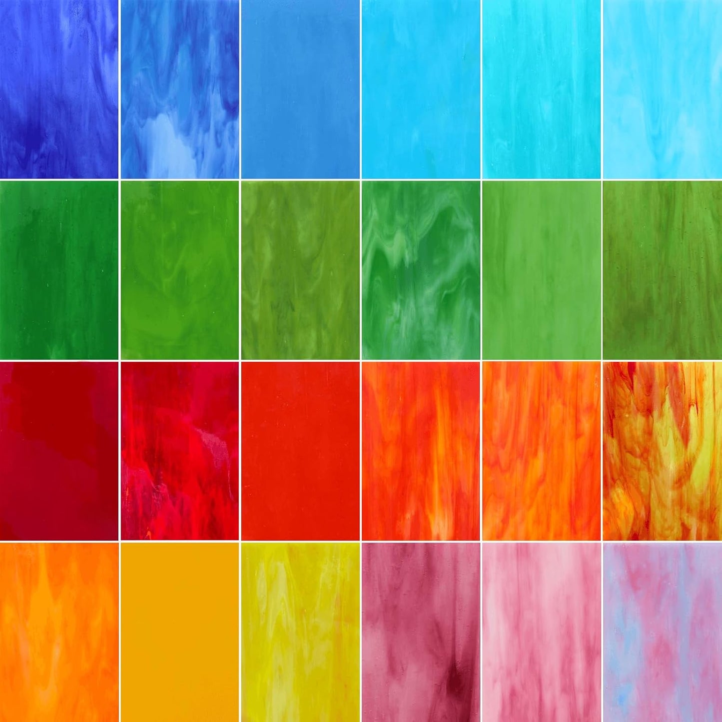24 Sheets Vibrant Stained Glass Variety Pack – 6 x 4 Inch Tiffany Style Opaque Art Glass for Mosaic & DIY Crafts