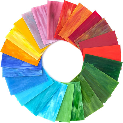 24 Sheets Vibrant Stained Glass Variety Pack – 6 x 4 Inch Tiffany Style Opaque Art Glass for Mosaic & DIY Crafts