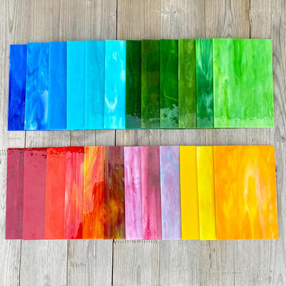 24 Sheets Vibrant Stained Glass Variety Pack – 6 x 4 Inch Tiffany Style Opaque Art Glass for Mosaic & DIY Crafts