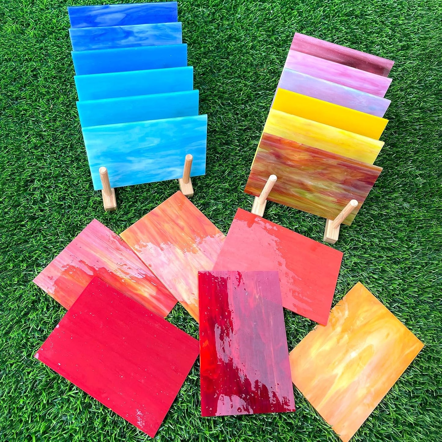 24 Sheets Vibrant Stained Glass Variety Pack – 6 x 4 Inch Tiffany Style Opaque Art Glass for Mosaic & DIY Crafts