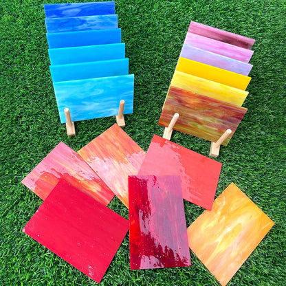 24 Sheets Vibrant Stained Glass Variety Pack – 6 x 4 Inch Tiffany Style Opaque Art Glass for Mosaic & DIY Crafts