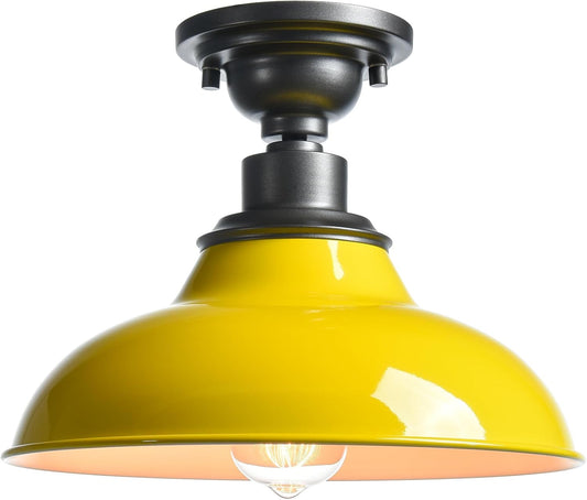 Macaron Semi Flush Mount Barn Ceiling Light | 12-Inch Nodic Hallway Light Fixtures Farmhouse Bronze and Yellow Ceiling Lamp for Bedroom Entryway Staircase Kitchen