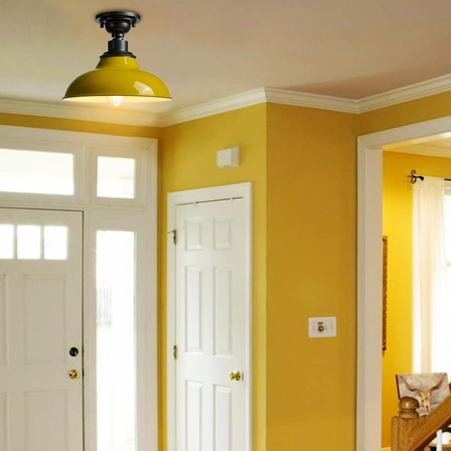 Macaron Semi Flush Mount Barn Ceiling Light | 12-Inch Nodic Hallway Light Fixtures Farmhouse Bronze and Yellow Ceiling Lamp for Bedroom Entryway Staircase Kitchen