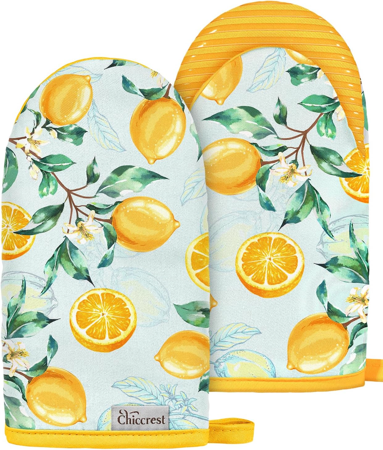Mini Oven Mitts Heat Resistant with Full Silicone Grip - Watercolor Yellow Lemon Kitchen Mitts for Oven Washable Non-Slip 100% Cotton Oven Mitts for Women