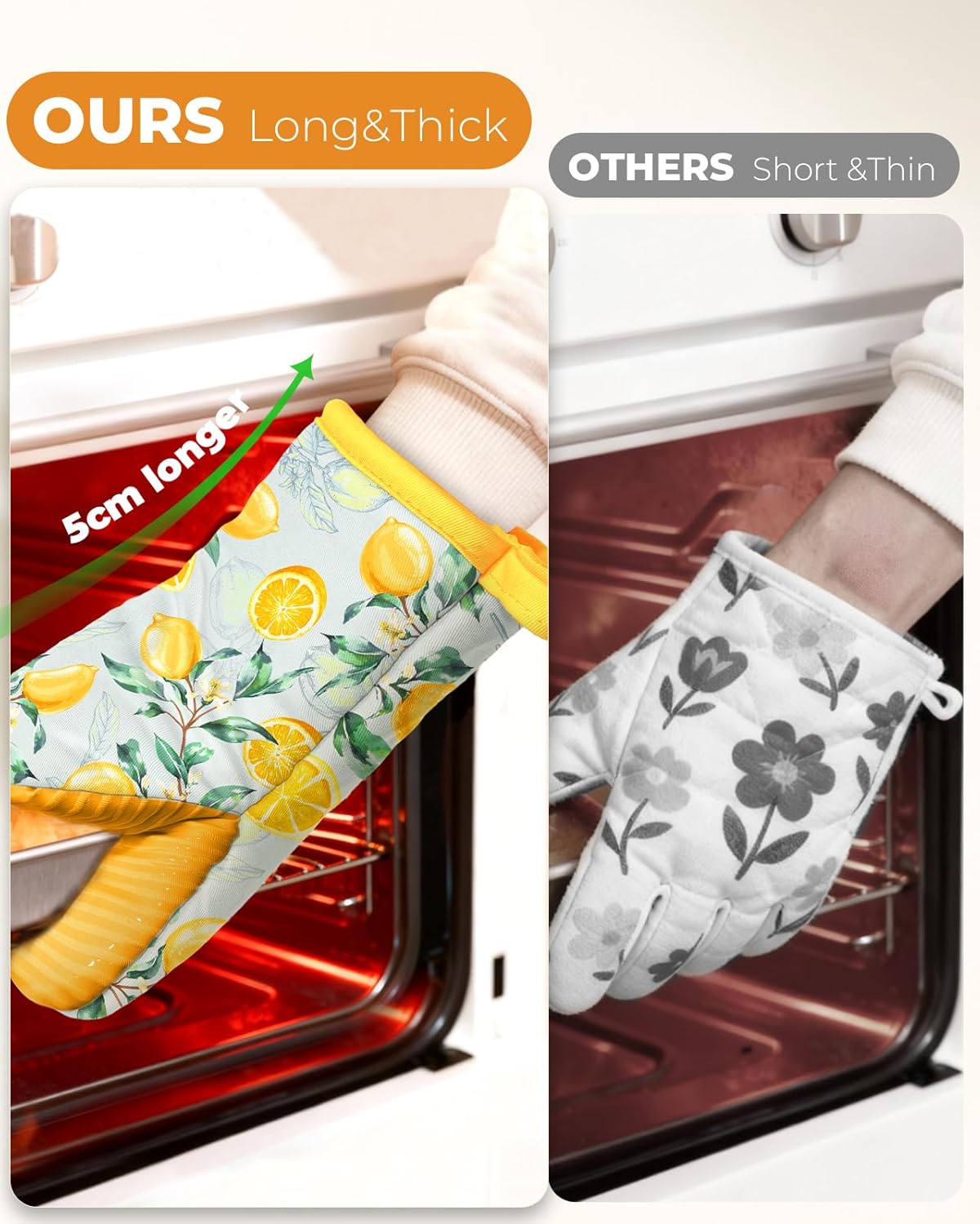Mini Oven Mitts Heat Resistant with Full Silicone Grip - Watercolor Yellow Lemon Kitchen Mitts for Oven Washable Non-Slip 100% Cotton Oven Mitts for Women