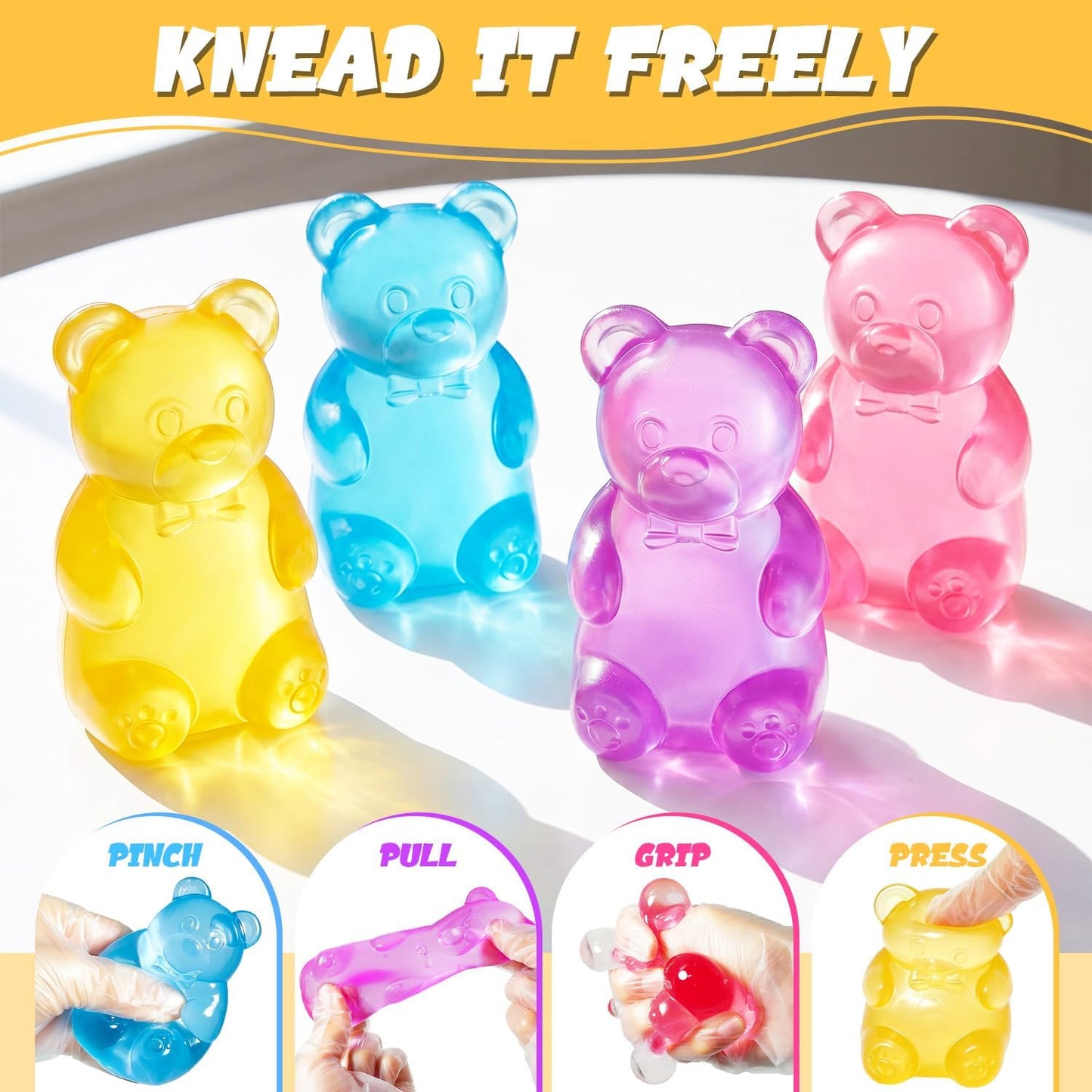 Bear Squishy Toy, Slow Rising Stress Relief Sugar Squeeze Toy for Kids & Adults, High Density Sensory Stress Balls, Stocking Stuffers, Birthday Party Favors, Anxiety Relief Toys for Boys Girls(yellow)