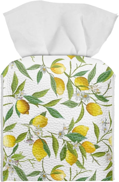 Lemon Leaf PU Leather Tissue Box Cover Kitchen Home Desktop Decoration Tissue Holder Case Box for Office Desk Car Decor