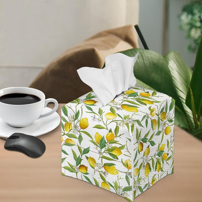 Lemon Leaf PU Leather Tissue Box Cover Kitchen Home Desktop Decoration Tissue Holder Case Box for Office Desk Car Decor