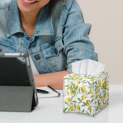 Lemon Leaf PU Leather Tissue Box Cover Kitchen Home Desktop Decoration Tissue Holder Case Box for Office Desk Car Decor