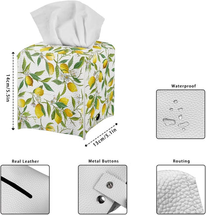 Lemon Leaf PU Leather Tissue Box Cover Kitchen Home Desktop Decoration Tissue Holder Case Box for Office Desk Car Decor