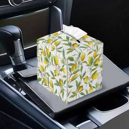 Lemon Leaf PU Leather Tissue Box Cover Kitchen Home Desktop Decoration Tissue Holder Case Box for Office Desk Car Decor