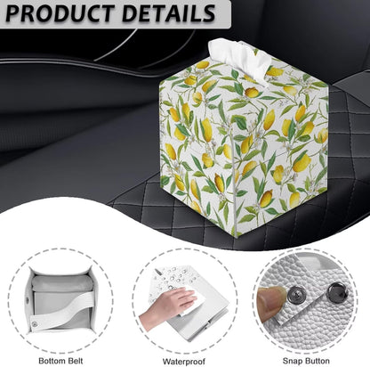 Lemon Leaf PU Leather Tissue Box Cover Kitchen Home Desktop Decoration Tissue Holder Case Box for Office Desk Car Decor