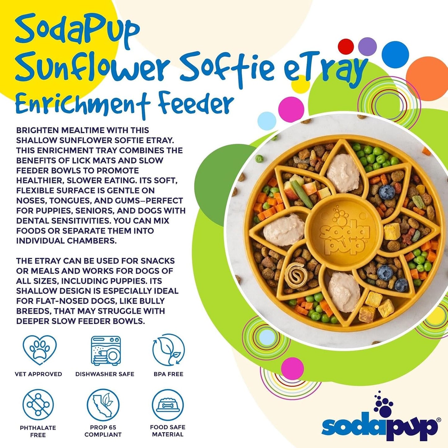 Sunflower Softie eTray – Durable Enrichment Feeder Made in USA from Non-Toxic, Pet-Safe, Food Safe Material for Mental Stimulation, Calming, Slowing Down Eating, Healthy Digestion, & More