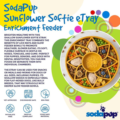 Sunflower Softie eTray – Durable Enrichment Feeder Made in USA from Non-Toxic, Pet-Safe, Food Safe Material for Mental Stimulation, Calming, Slowing Down Eating, Healthy Digestion, & More