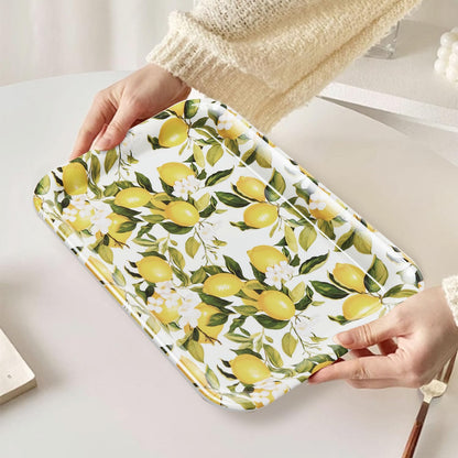 Serving Trays, 12.9 x 9.6 inch Rectangular Plastic Tray for Restaurant, Kitchen,Yellow Lemons On A Light Background