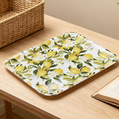 Serving Trays, 12.9 x 9.6 inch Rectangular Plastic Tray for Restaurant, Kitchen,Yellow Lemons On A Light Background