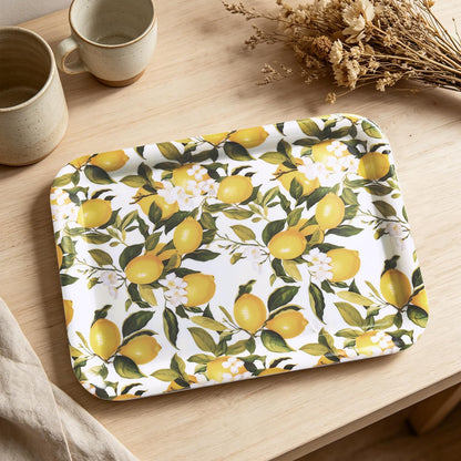 Serving Trays, 12.9 x 9.6 inch Rectangular Plastic Tray for Restaurant, Kitchen,Yellow Lemons On A Light Background