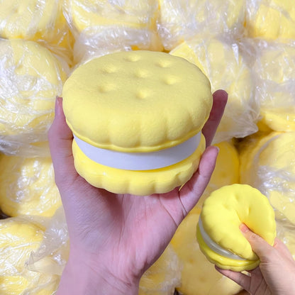 3.5 Inch Slow Rising Squishy Toys, Super Soft Cookie-Shaped Slow Rising Squishies, 3 Layers Realistic Sandwich Cookie Squeeze Toy, Food Squishies for Decompression Stress Relief (Yellow)