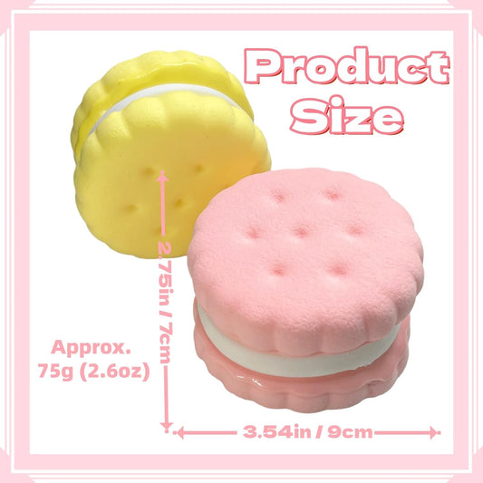 3.5 Inch Slow Rising Squishy Toys, Super Soft Cookie-Shaped Slow Rising Squishies, 3 Layers Realistic Sandwich Cookie Squeeze Toy, Food Squishies for Decompression Stress Relief (Yellow)