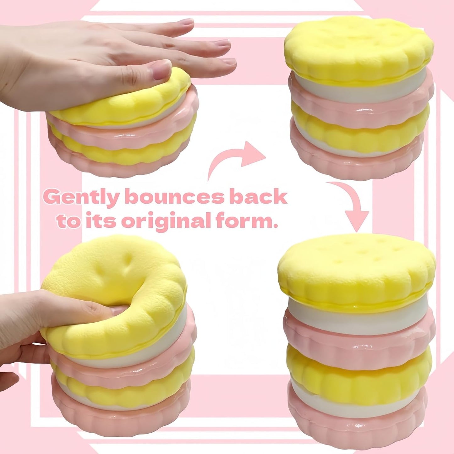 3.5 Inch Slow Rising Squishy Toys, Super Soft Cookie-Shaped Slow Rising Squishies, 3 Layers Realistic Sandwich Cookie Squeeze Toy, Food Squishies for Decompression Stress Relief (Yellow)