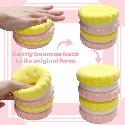 3.5 Inch Slow Rising Squishy Toys, Super Soft Cookie-Shaped Slow Rising Squishies, 3 Layers Realistic Sandwich Cookie Squeeze Toy, Food Squishies for Decompression Stress Relief (Yellow)