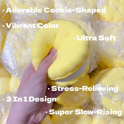 3.5 Inch Slow Rising Squishy Toys, Super Soft Cookie-Shaped Slow Rising Squishies, 3 Layers Realistic Sandwich Cookie Squeeze Toy, Food Squishies for Decompression Stress Relief (Yellow)