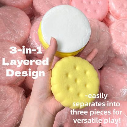 3.5 Inch Slow Rising Squishy Toys, Super Soft Cookie-Shaped Slow Rising Squishies, 3 Layers Realistic Sandwich Cookie Squeeze Toy, Food Squishies for Decompression Stress Relief (Yellow)