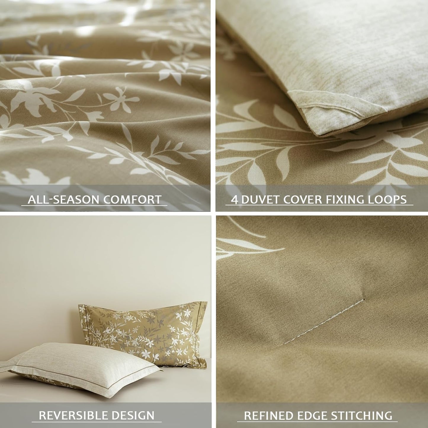 Comforter Queen Size - 100% Cotton Gradient Mustard Yellow Floral Reversible Comforter Set, Luxury and Breathable Bedding Set for All Season, 3 Pieces, 90"x90"