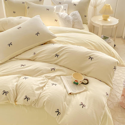 Bow Duvet Cover Queen Size Reversible Aesthetic Duvet Cover 3 Pieces Soft Lightweight Microfiber Kids Girls Cute Dorm Bedding Set, White/Yellow