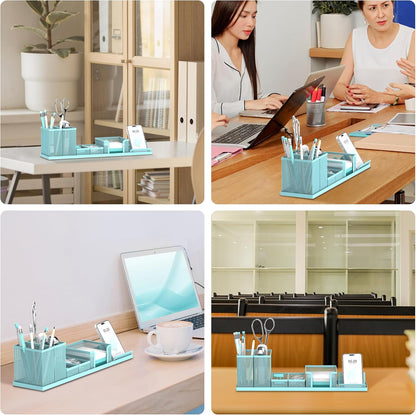 Pen Holder for Desk, 6-Piece Mesh Desk Organizer with Phone Holder, Gold | 6-Piece Black Mesh Desk Set Includes Pen Cups, a Sticky Note Caddy and Phone Holder for Office, School, Home