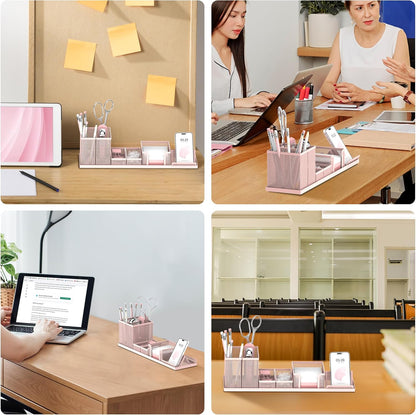 Pen Holder for Desk, 6-Piece Mesh Desk Organizer with Phone Holder, Gold | 6-Piece Black Mesh Desk Set Includes Pen Cups, a Sticky Note Caddy and Phone Holder for Office, School, Home