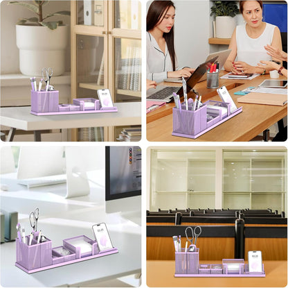 Pen Holder for Desk, 6-Piece Mesh Desk Organizer with Phone Holder, Gold | 6-Piece Black Mesh Desk Set Includes Pen Cups, a Sticky Note Caddy and Phone Holder for Office, School, Home