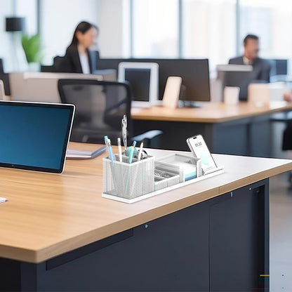Pen Holder for Desk, 6-Piece Mesh Desk Organizer with Phone Holder, Gold | 6-Piece Black Mesh Desk Set Includes Pen Cups, a Sticky Note Caddy and Phone Holder for Office, School, Home