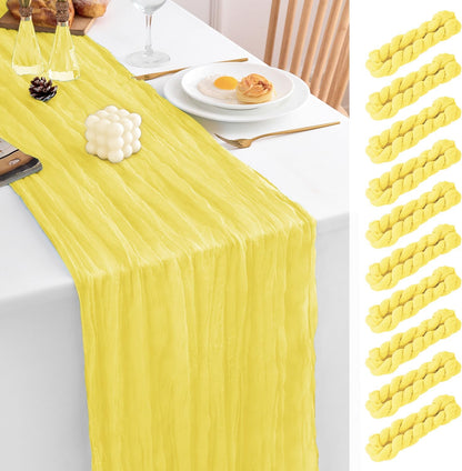 10 Pack Yellow Table Runner 21x120 Inch Light Yellow Cheesecloth Table Runner 10FT Boho Gauze Table Runner Long Cheese Cloth Table Runner Semi Sheer Runners for Wedding Bridal Baby Shower Party