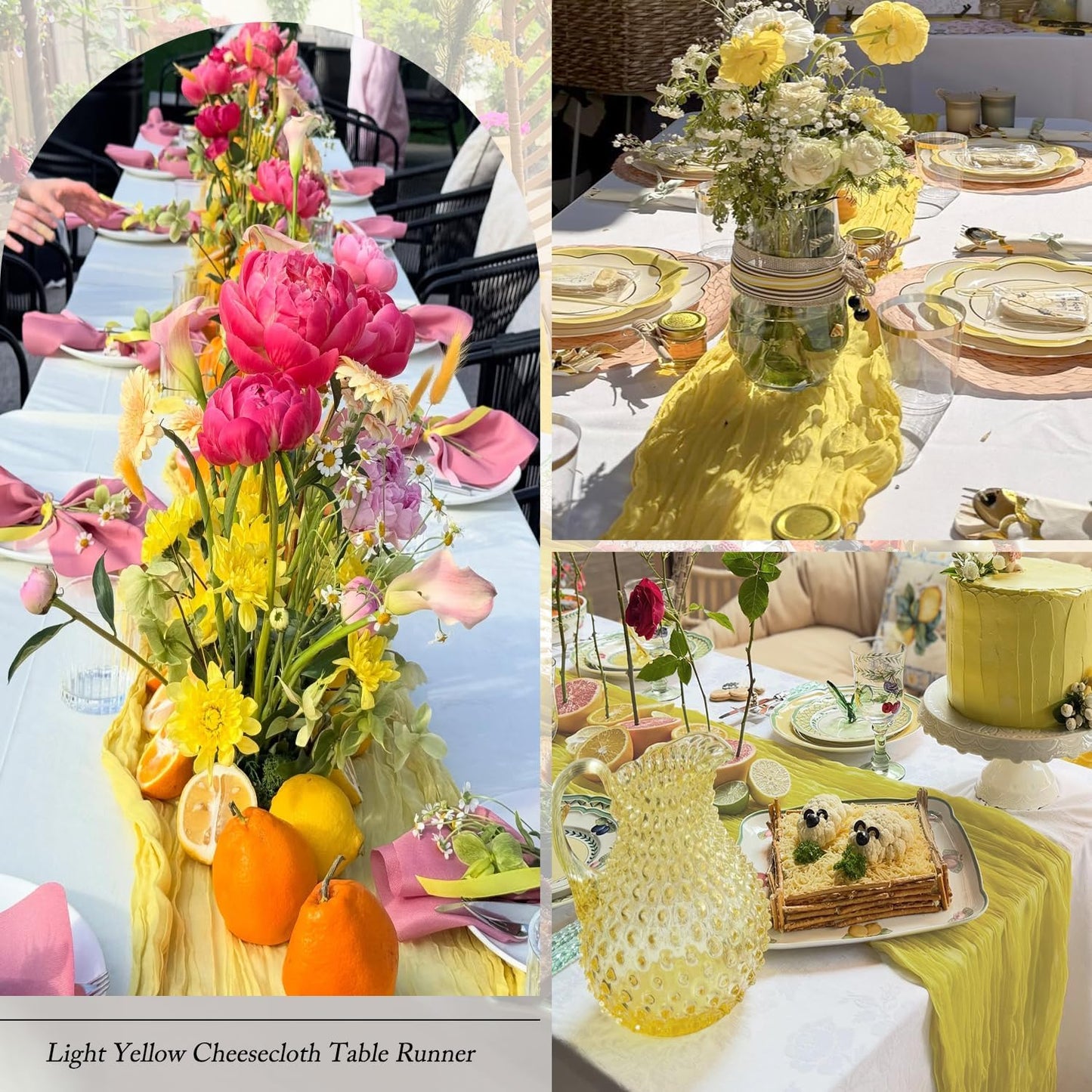 10 Pack Yellow Table Runner 21x120 Inch Light Yellow Cheesecloth Table Runner 10FT Boho Gauze Table Runner Long Cheese Cloth Table Runner Semi Sheer Runners for Wedding Bridal Baby Shower Party