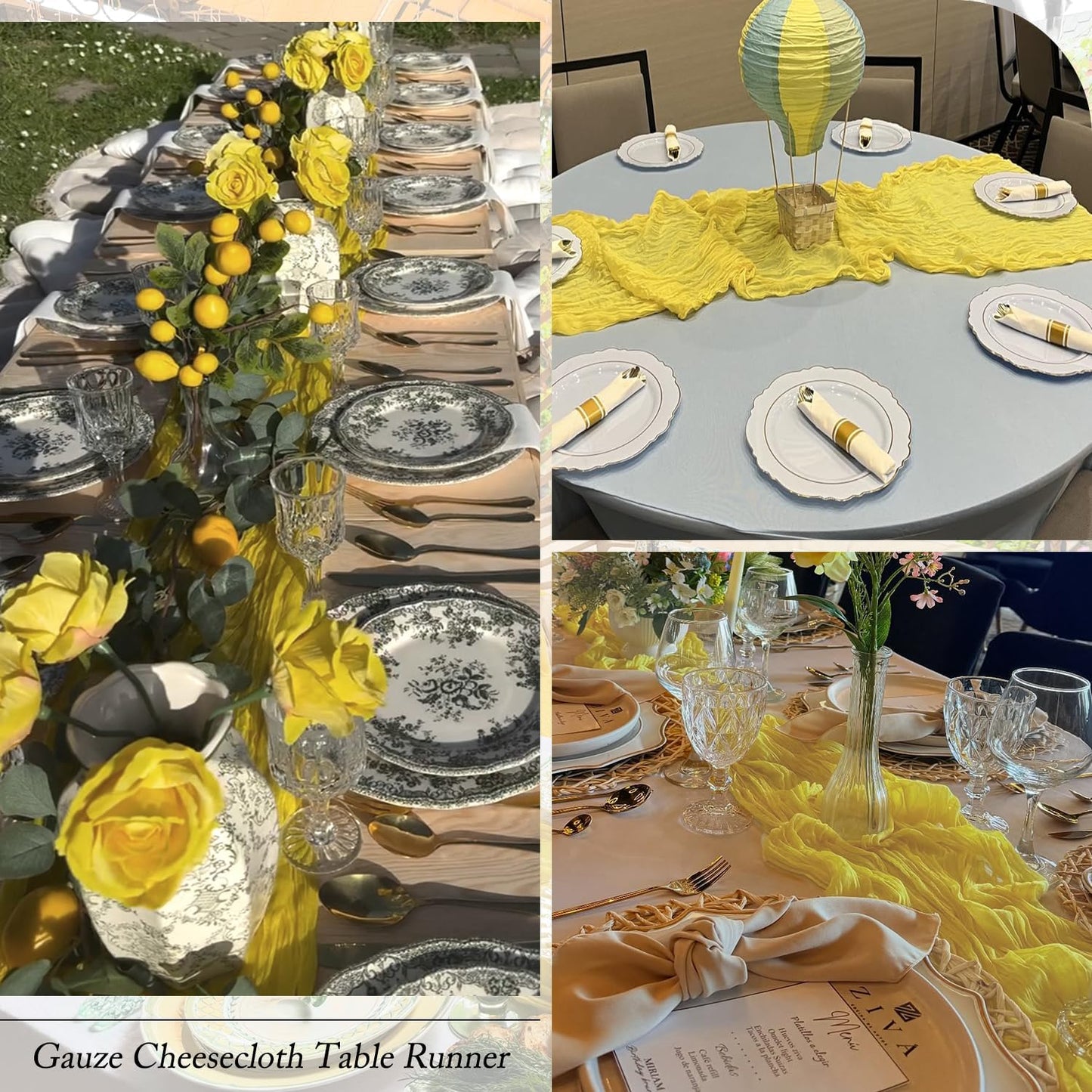 10 Pack Yellow Table Runner 21x120 Inch Light Yellow Cheesecloth Table Runner 10FT Boho Gauze Table Runner Long Cheese Cloth Table Runner Semi Sheer Runners for Wedding Bridal Baby Shower Party