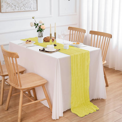 10 Pack Yellow Table Runner 21x120 Inch Light Yellow Cheesecloth Table Runner 10FT Boho Gauze Table Runner Long Cheese Cloth Table Runner Semi Sheer Runners for Wedding Bridal Baby Shower Party