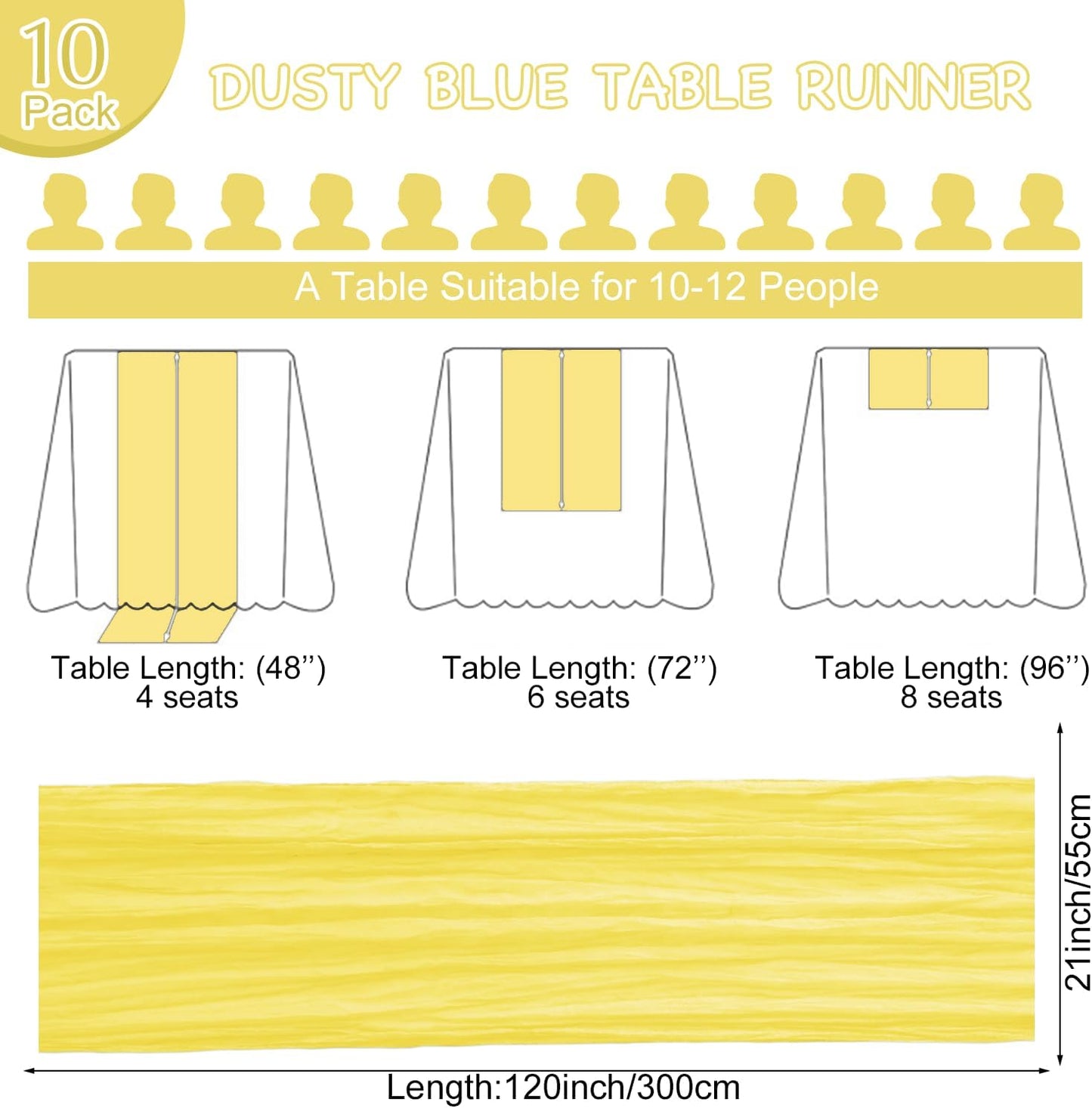 10 Pack Yellow Table Runner 21x120 Inch Light Yellow Cheesecloth Table Runner 10FT Boho Gauze Table Runner Long Cheese Cloth Table Runner Semi Sheer Runners for Wedding Bridal Baby Shower Party