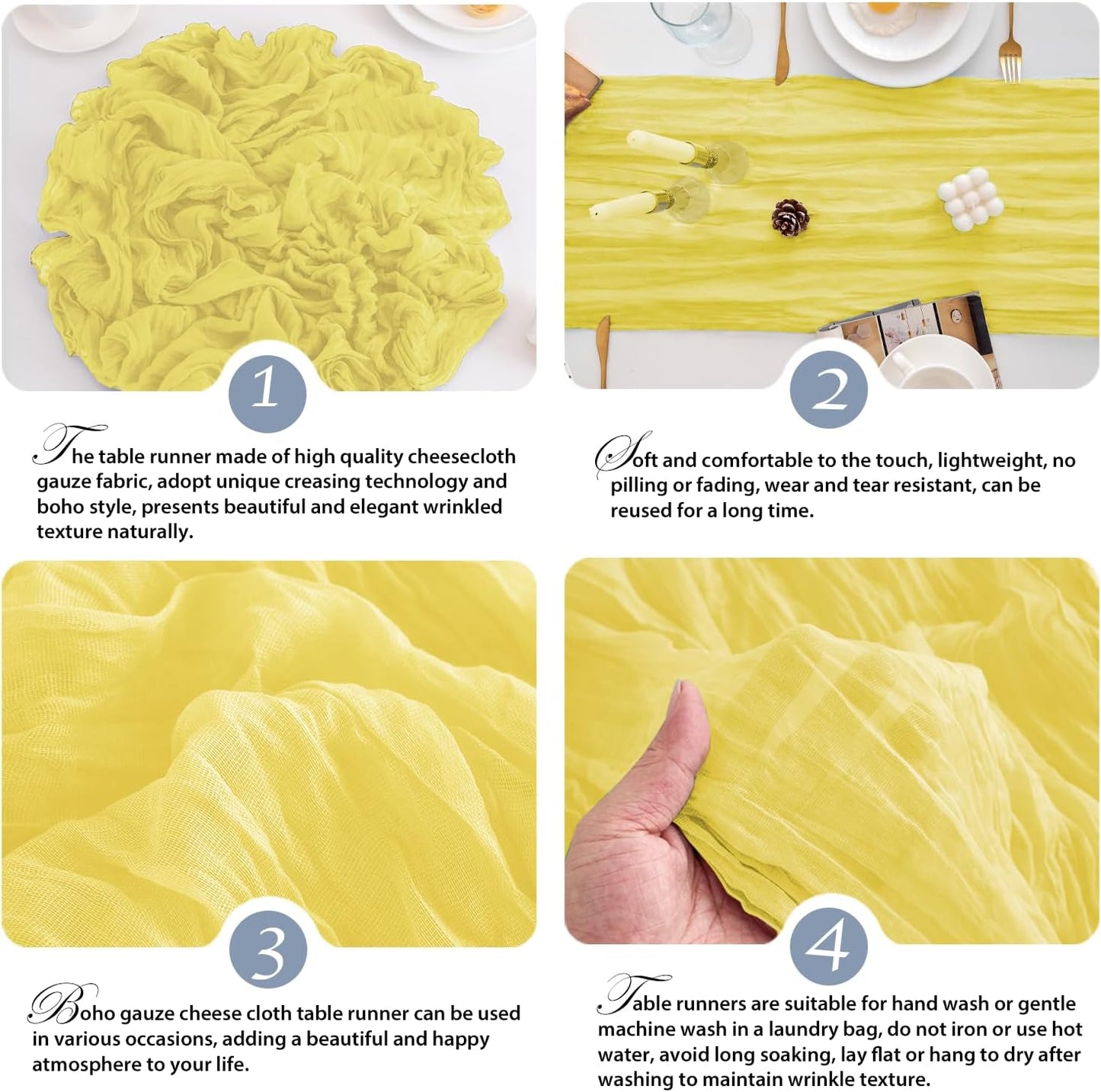 10 Pack Yellow Table Runner 21x120 Inch Light Yellow Cheesecloth Table Runner 10FT Boho Gauze Table Runner Long Cheese Cloth Table Runner Semi Sheer Runners for Wedding Bridal Baby Shower Party