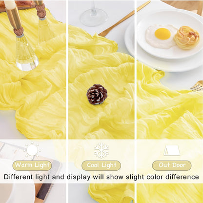 10 Pack Yellow Table Runner 21x120 Inch Light Yellow Cheesecloth Table Runner 10FT Boho Gauze Table Runner Long Cheese Cloth Table Runner Semi Sheer Runners for Wedding Bridal Baby Shower Party