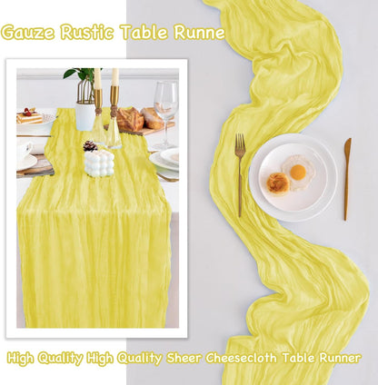10 Pack Yellow Table Runner 21x120 Inch Light Yellow Cheesecloth Table Runner 10FT Boho Gauze Table Runner Long Cheese Cloth Table Runner Semi Sheer Runners for Wedding Bridal Baby Shower Party