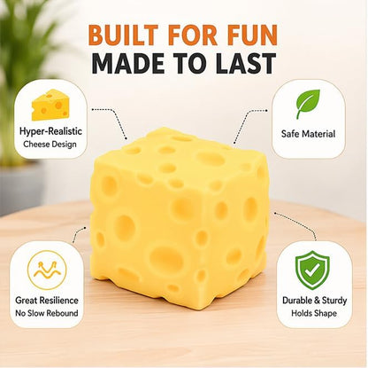 Cheese Squishy Toys, 2.8 Inch Yellow Cheese Squeeze Toy, Slow Rising Soft Cube Block of Cheese Squishy Sensory Fidget Toy Relieves Stress for Adults Office Travel Gifts Party Holiday (2.8 Inch)